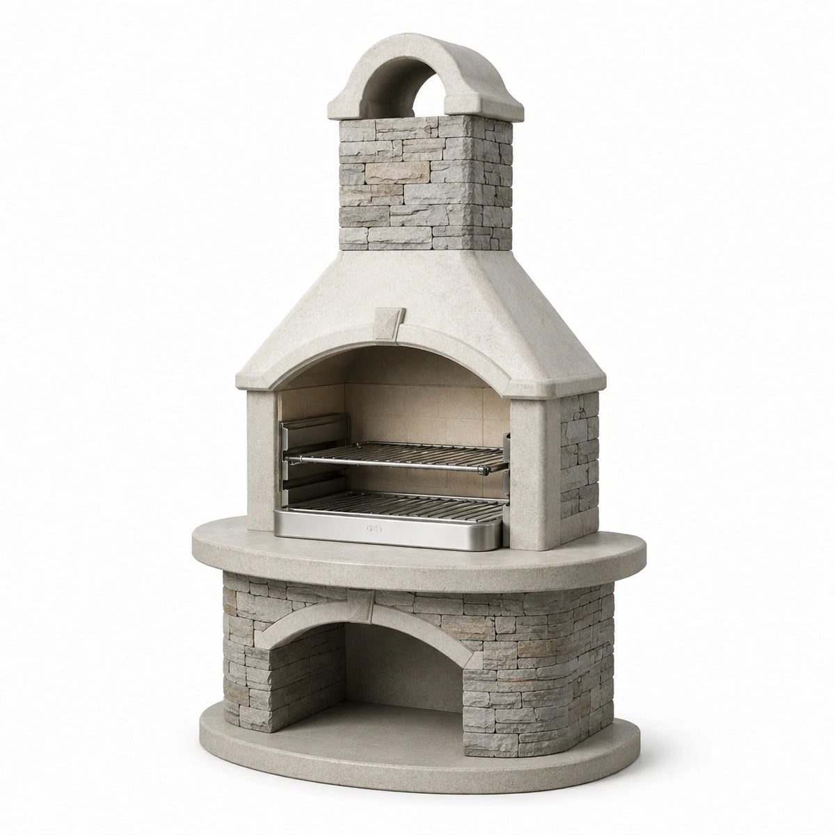 Barbecue in pietra con griglia in acciaio inox grigio