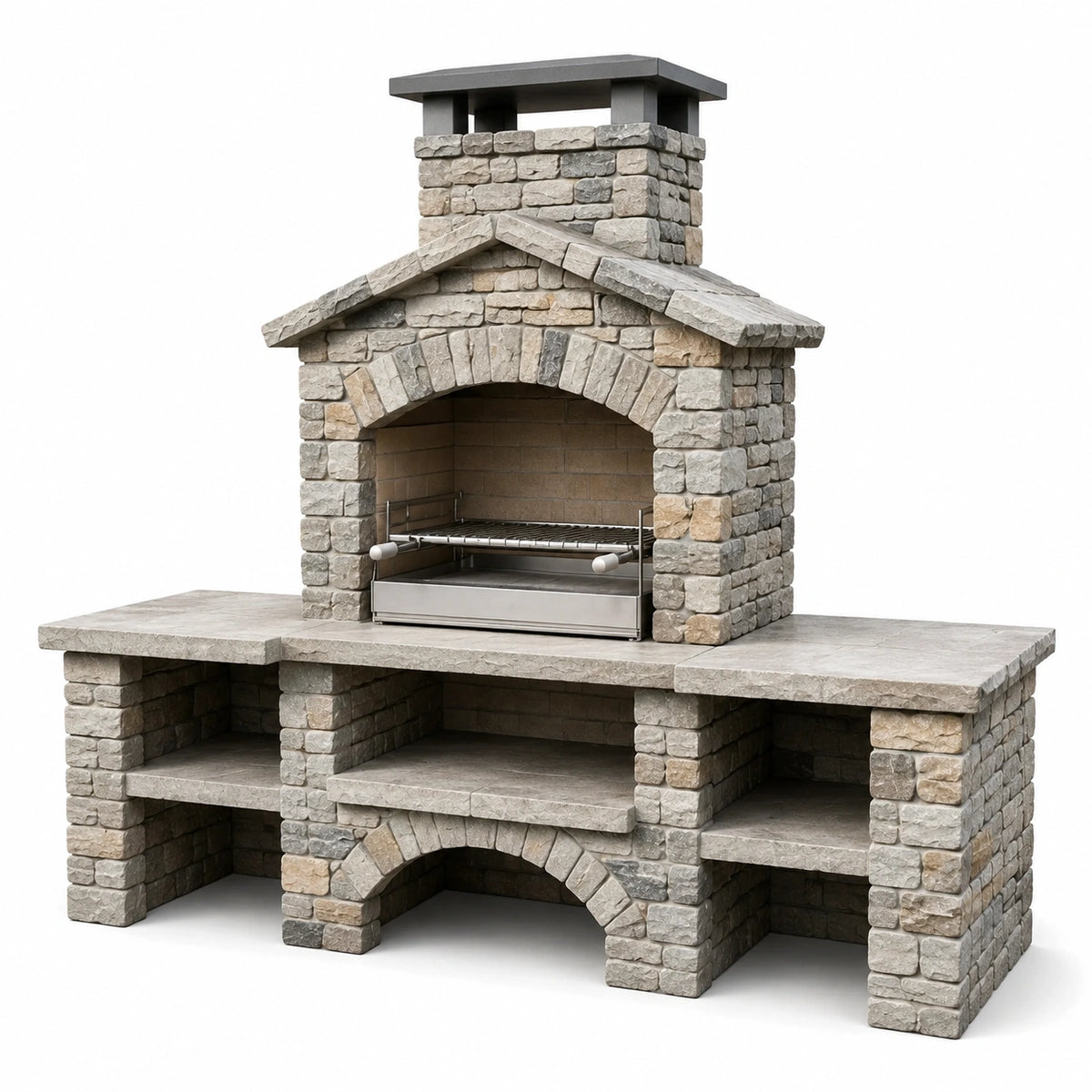 Barbecue in pietra naturale con griglia in acciaio inox