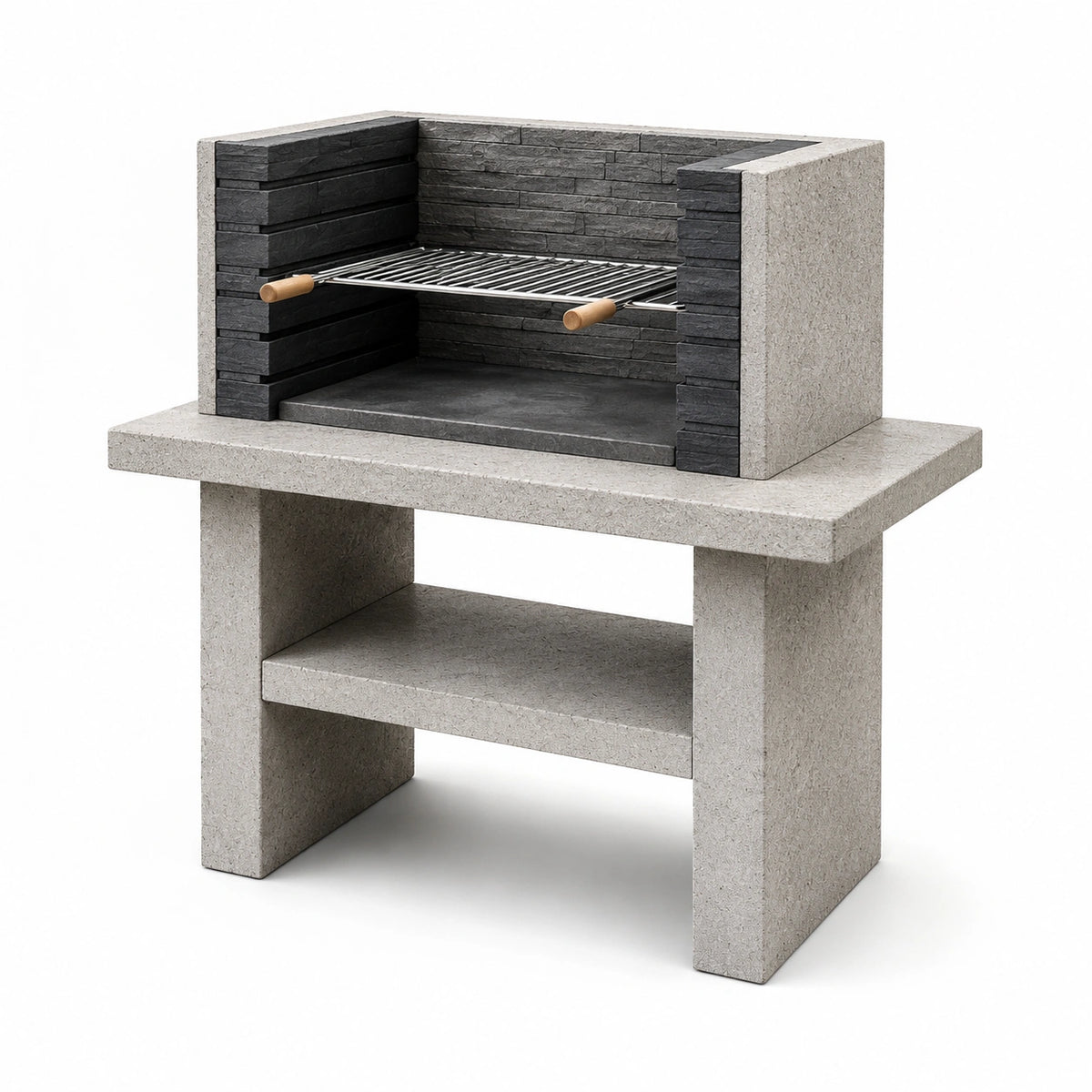 Barbecue in cemento e acciaio inox grigio
