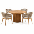 Set da pranzo in legno di teak con tavolo rotondo e 4 sedie
