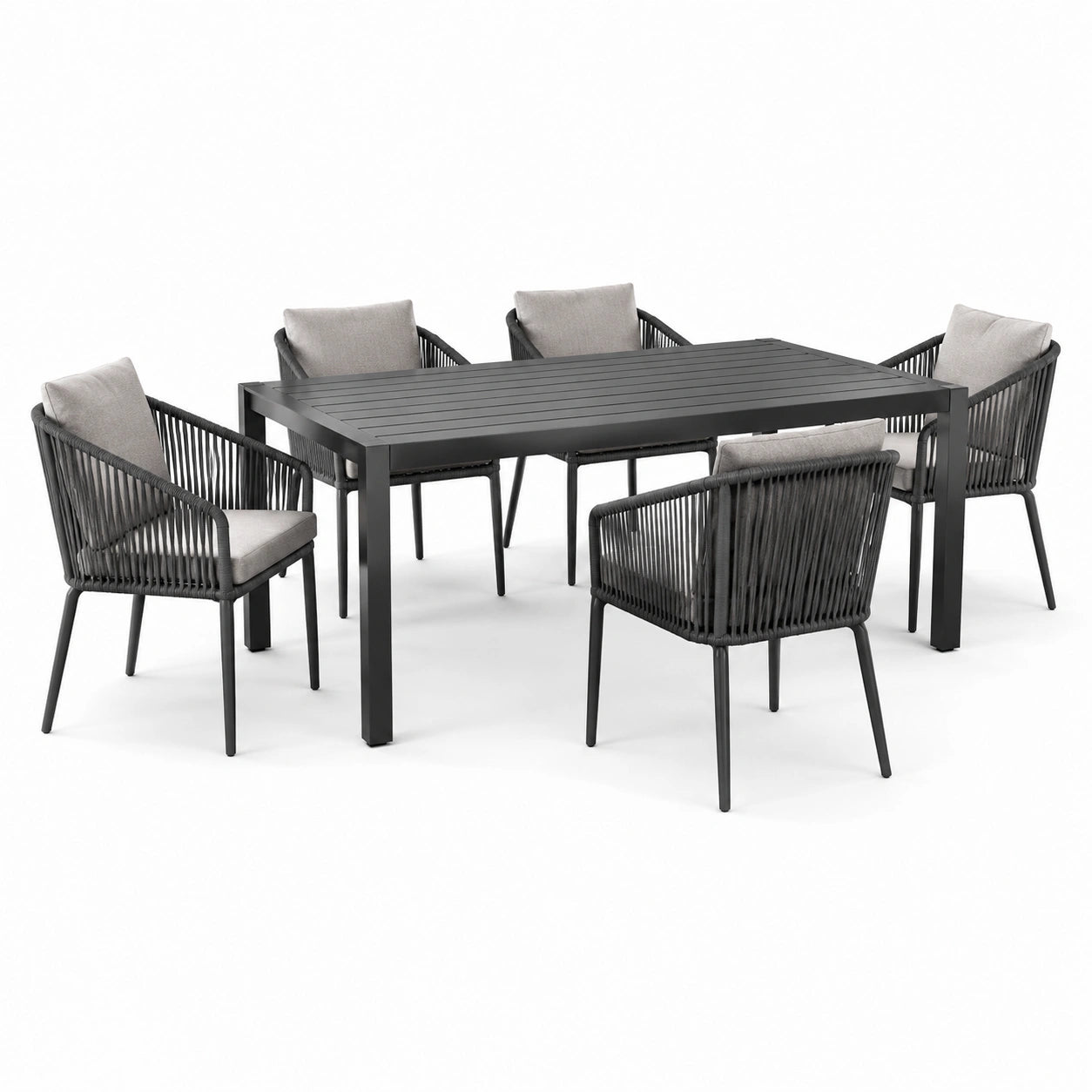 Set da pranzo in alluminio e corda di poliestere nero e grigio
