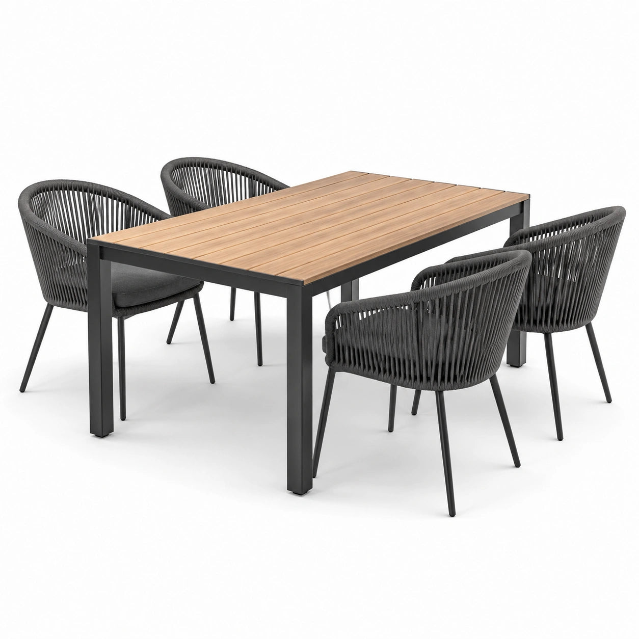 Set da pranzo da giardino in legno e metallo con sedie in corda