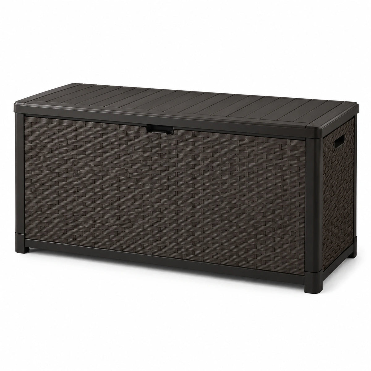 Baule da esterno in plastica intrecciata marrone 120x60x55 cm