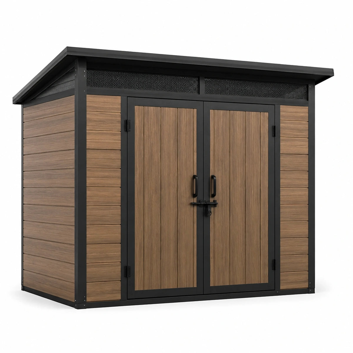 Casetta da giardino in legno composito e metallo 200x150x210 cm marrone e nero
