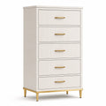 Cassettiera in Legno Bianco e Alluminio Dorato a 5 Cassetti
