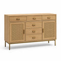 Credenza in Legno con Ante in Rattan e Cassetti 120x40x80 cm
