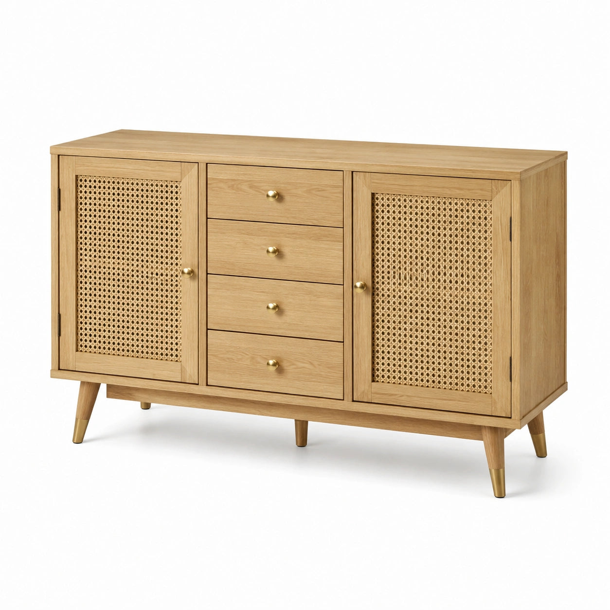 Credenza in legno con ante a canna e cassetti