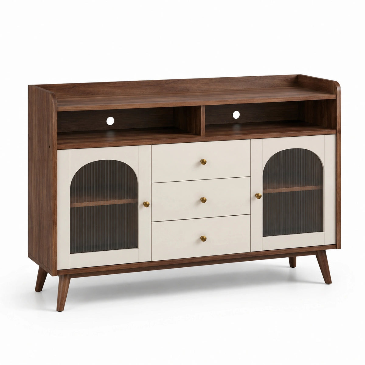 Credenza in legno con ante in vetro temperato 120x40x80 cm marrone e avorio