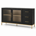 Credenza in legno con ante in vetro temperato e cassetti nero