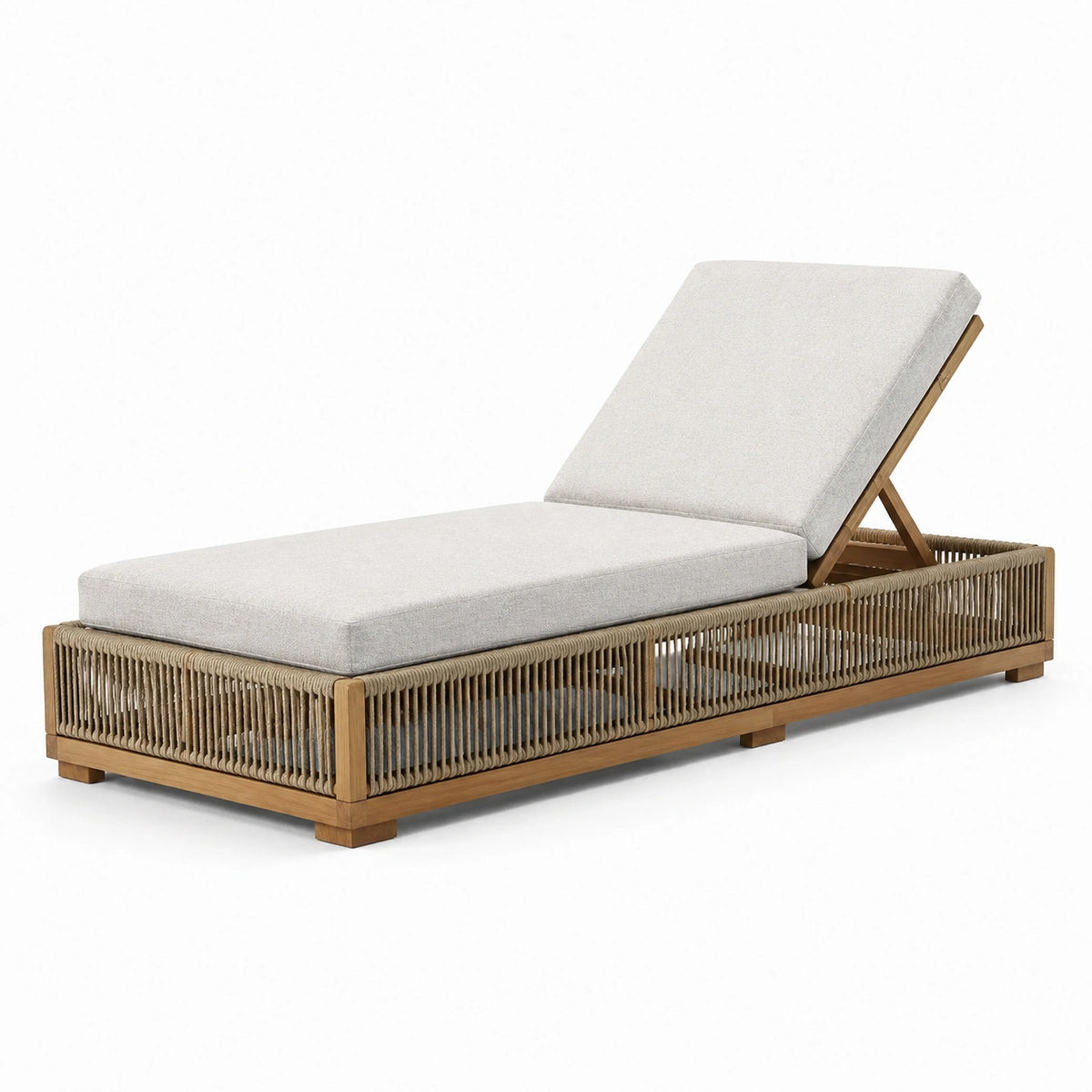 Lettino prendisole in legno e corde sintetiche beige