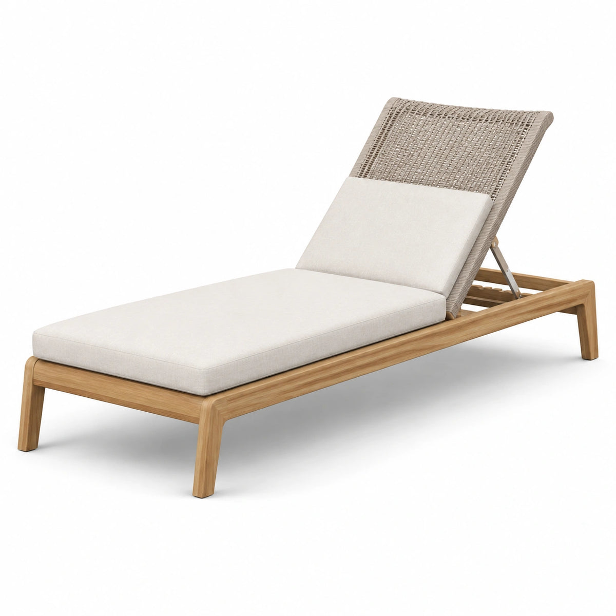 Lettino prendisole in legno di teak e tessuto acrilico beige