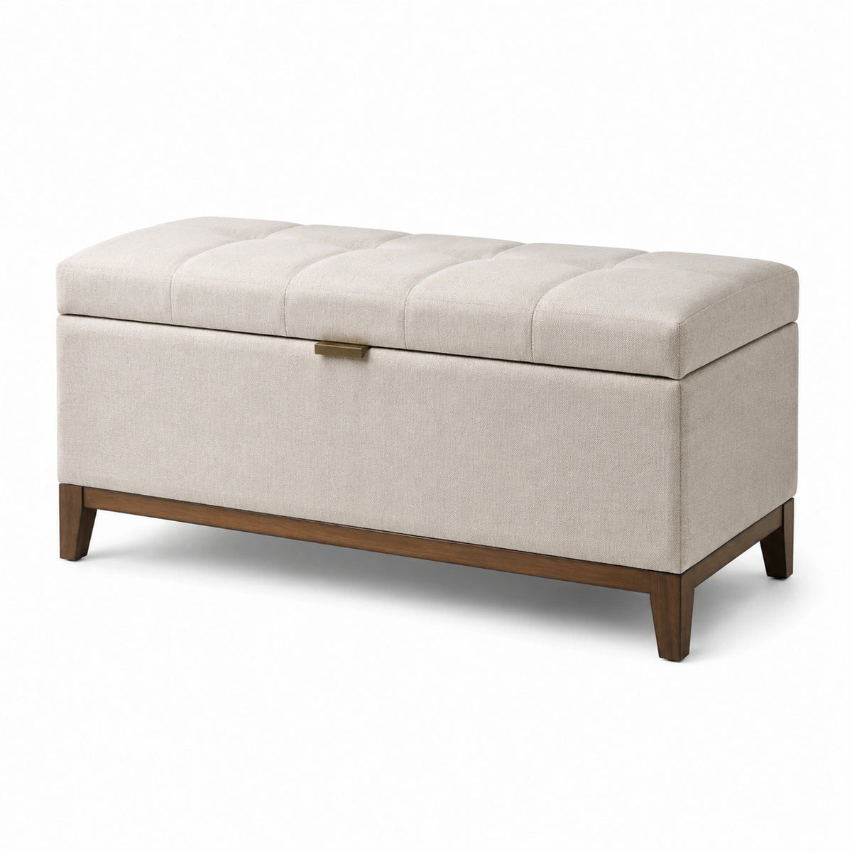 Panca contenitore in legno e tessuto poliestere beige