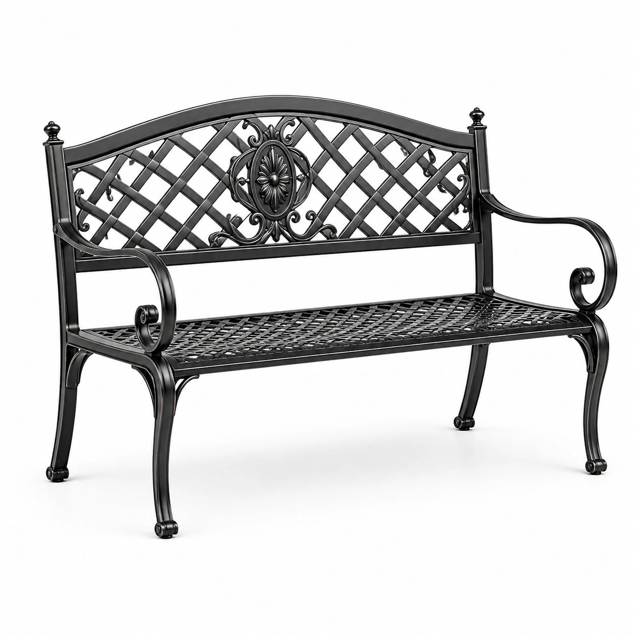 Panchina per esterno in metallo nero 128x50x85 cm