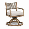 Poltrona girevole in legno teak e corda con cuscino in poliestere crema