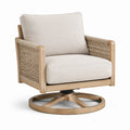 Poltrona girevole in legno e rattan naturale beige